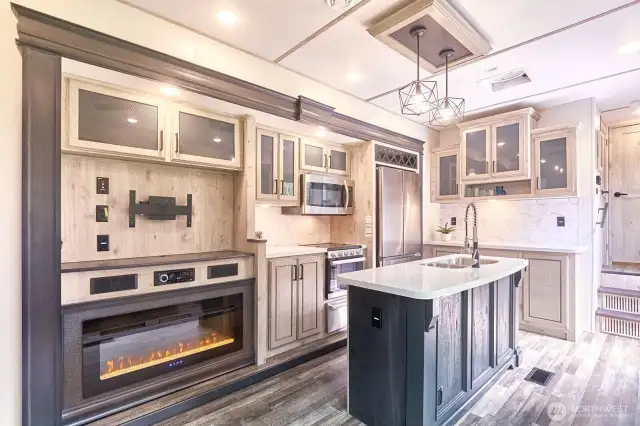 Electric fireplace and media center