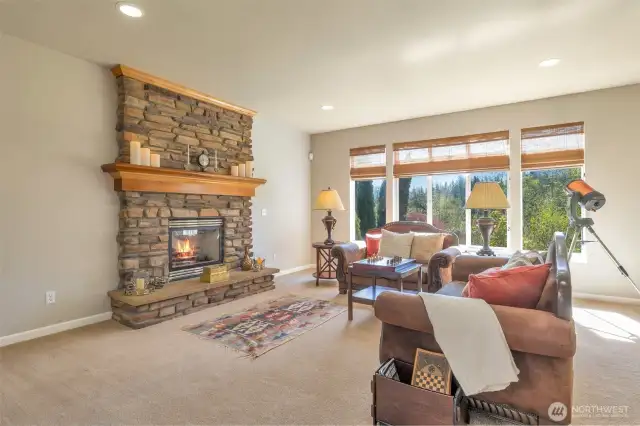 Stone gas fireplace in Living room