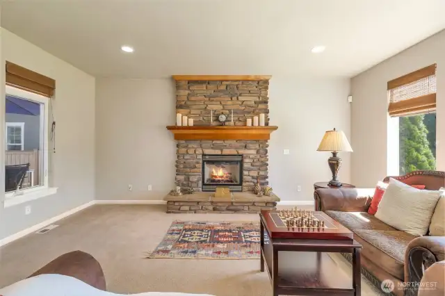 Generous living room open to kitchen and dining