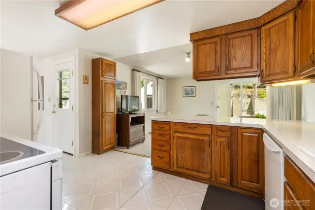 Open kitchen to dining area or rec room