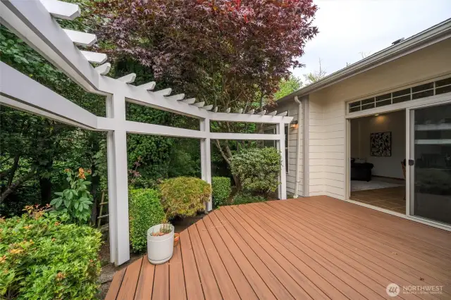 Recently updated trex decking just off the dining room.