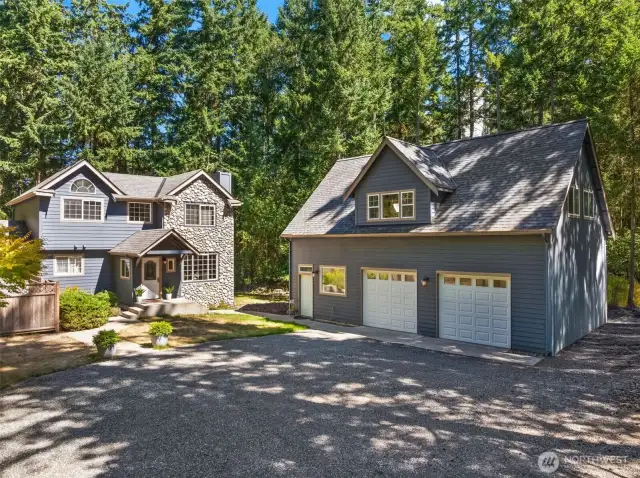 Front of house and garage.