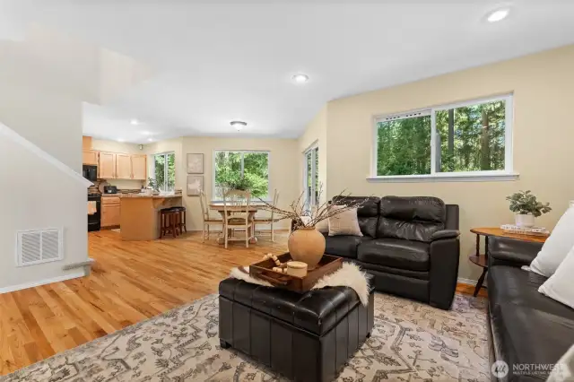 Family room opens to kitchen.
