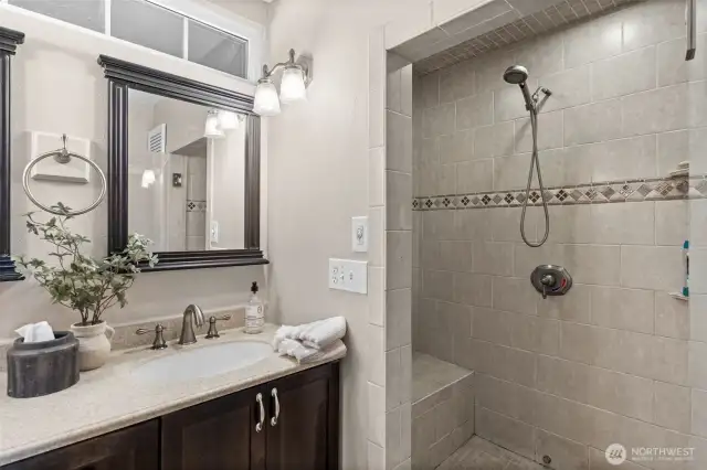 Ensuite primary bathroom. Plumbed and wired for steam shower.