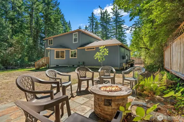 Fire pit in backyard.