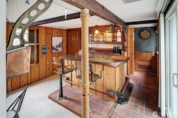 Family room is serving as a nautical themed bar!