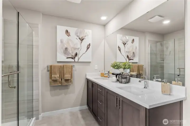 Five -piece primary bath - Home in community showing similar finish, colors will vary.