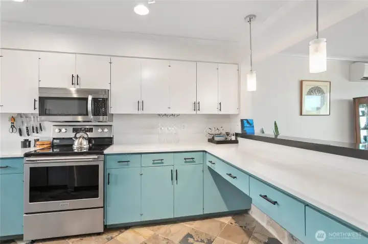 Plenty of cabinet space in the kitchen. Could use the under counter space for a chair