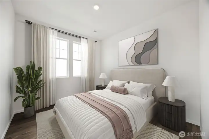 Main floor office does not have a closet. Here it is virtually staged as a guest suite.  Half bathroom is right next door.