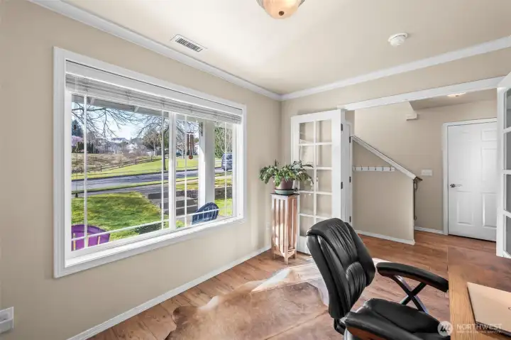 Enjoy views of the community greenspace while you work or play.