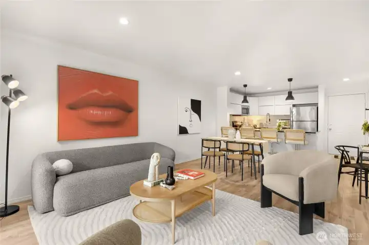 Open floorpan allows flexibility with living, dining, and office space.