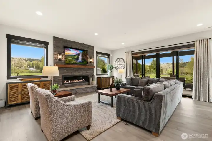 Oversized slider leads to one of two covered back patios