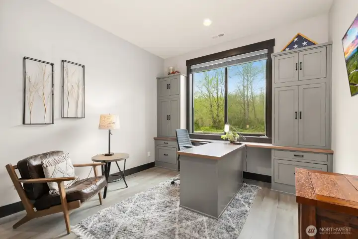 There are four bedrooms on the main floor.  This desk is portable so room can be configured any way you like