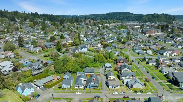 Aerial view of neighborhood