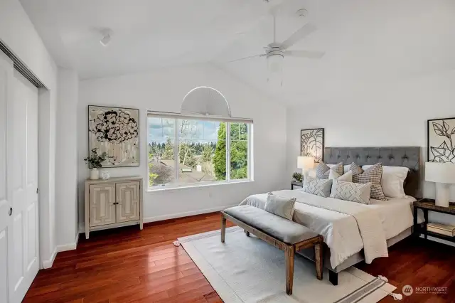 Vaulted ceiling Primary, with Western sunset views.  Stunning!