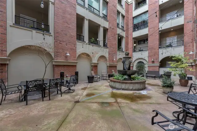 Italian inspired central courtyard with fountain