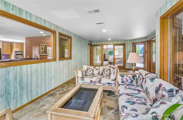 Climate-Controlled Pool Room: Dehumidifier and remote console for comfort and ease.