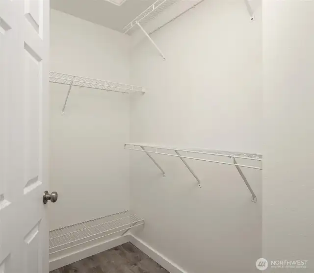 Walk-in closet accessed from inside the bathroom.