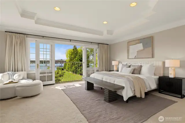 Primary suite on the 2nd level with views of the lake.