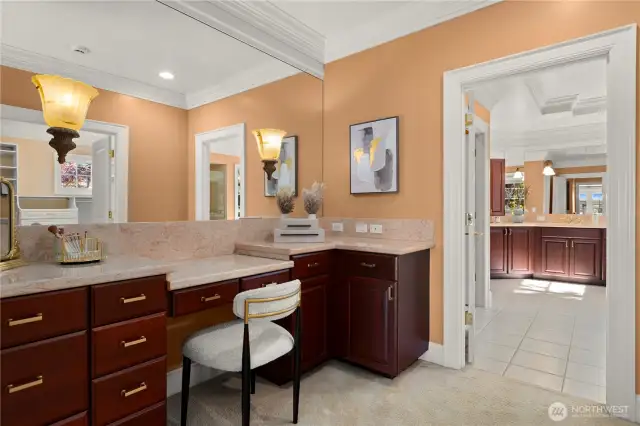 Primary bathroom. A large walk-in closet is directly behind this space.