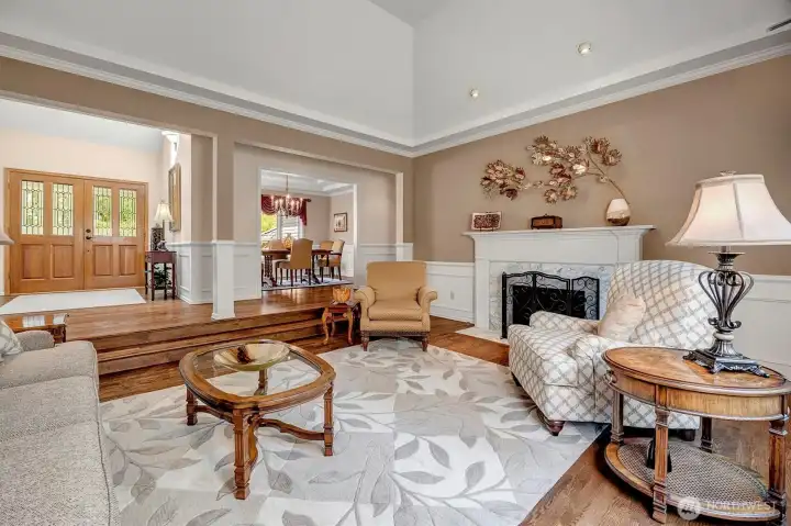 Gas Fireplace & Coffered Ceilings