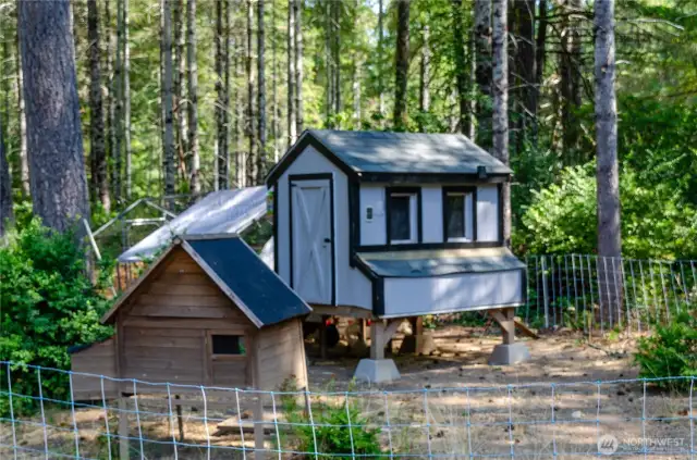 C-ADU: Chicken Accessory Dwelling Unit AKA, The Chicken Coop. Complete with an electric fence surrounding.