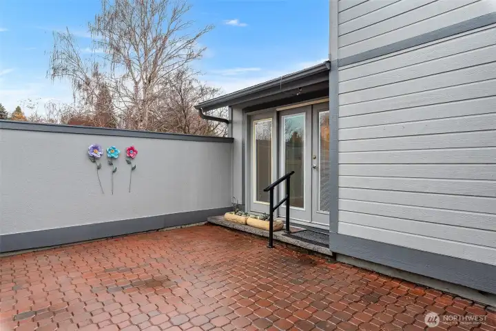 Private Courtyard toward French Doors off Kitchen