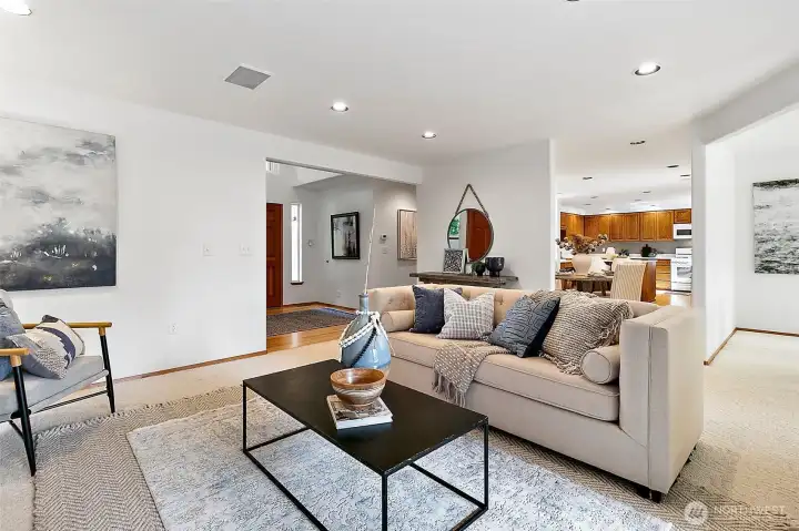 The living room is truly the center of this one of a kind home