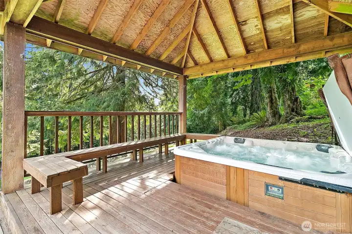 Gazebo with hot tub is ready to be enjoyed this summer
