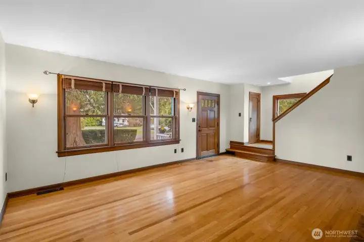 Great natural light and refinished wood floors.