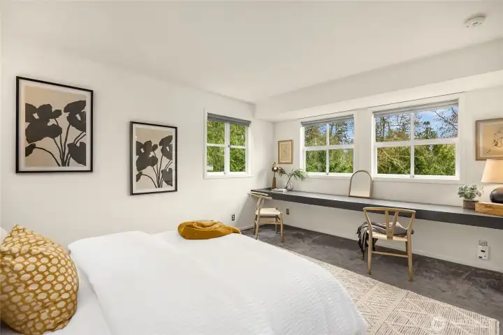 Another view of the second bedroom with its built in desk.
