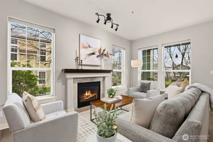 Beautiful living room with cozy fireplace