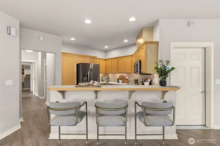 Belly up to the bar for a quick breakfast or conversation with the chef!