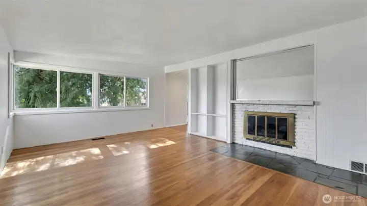 Living room with original hardwood flooring