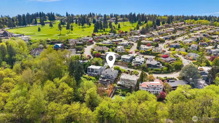 Nestled between Sand Point Country Club and Lake Washington.