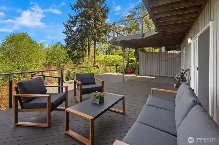 The lower deck is very large with room to entertain, play and container garden.