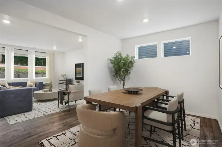 Formal dining area perfect for dinners and hosting events. Photo is representational. Actual home is under construction. Colors, materials, and features may vary. See site agent for details.