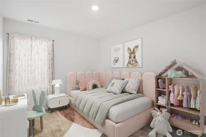 Guest bedrooms perfect for sleep space or home office. Photo is representational. Actual home is under construction. Colors, materials, and features may vary. See site agent for details.