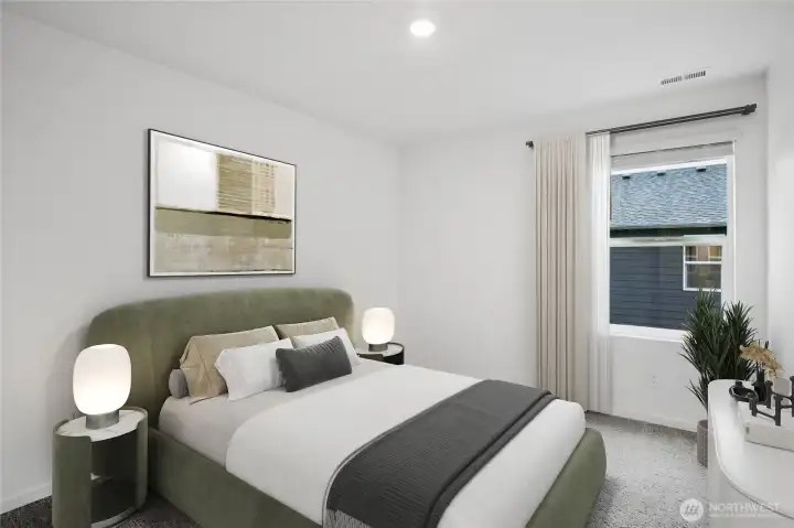 Guest bedrooms perfect for sleep space or home office. Photo is representational. Actual home is under construction. Colors, materials, and features may vary. See site agent for details.