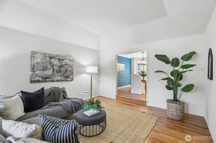 The living room flows naturally and the hardwood floors are gorgeous. The living room flows naturally and the hardwood floors are gorgeous.