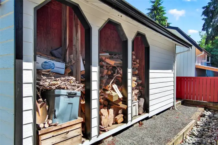 Wood strorage shed on the west side of the home.