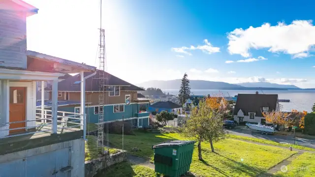 Looking from the street toward the San Juan Islands beyond Fairhaven.