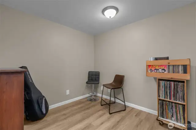 Bedroom #2 on lower level with vinyl plank flooring.