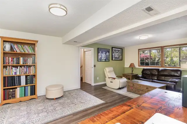 Generous downstairs recreation room offering versatile space for entertainment and relaxation.