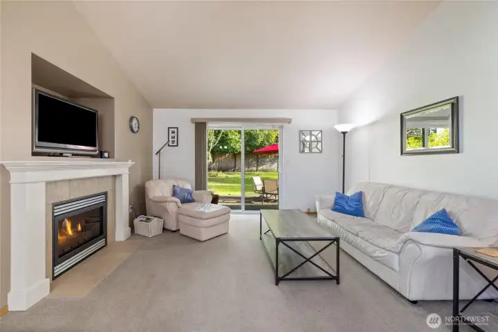 Relax in the cozy living room overlooking the patio!