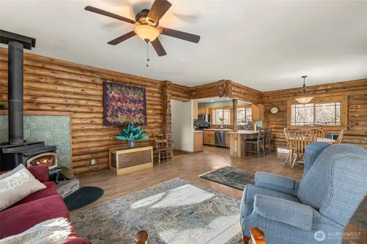 Open Living & Dining -  Spacious and open, the great room flows seamlessly into the kitchen and dining area—ideal for entertaining, everyday living, and relaxed Chelan weekends with friends and family.