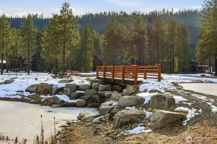 Paintbrush Lakes bridge, a favorite trout fishing destination each summer (HOA stocked lake).