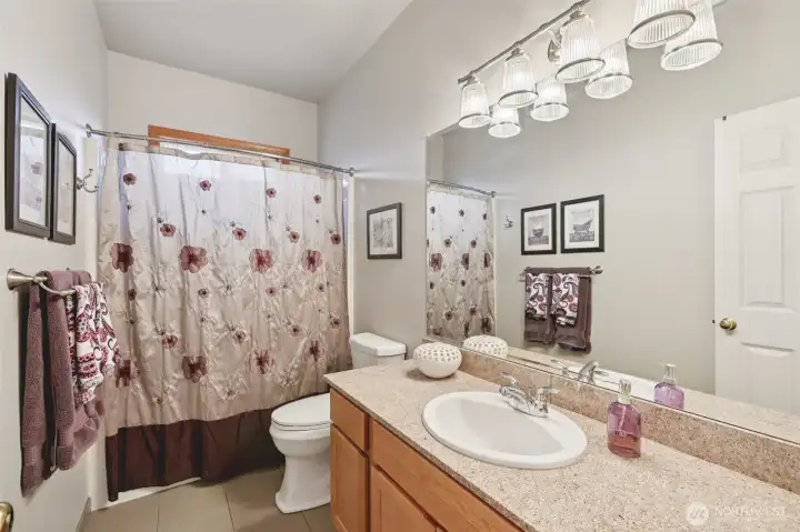 Hall bathroom serving the guest bedrooms.