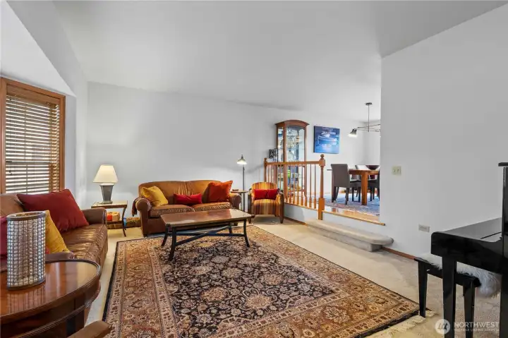 From the entry to the living room and dining room