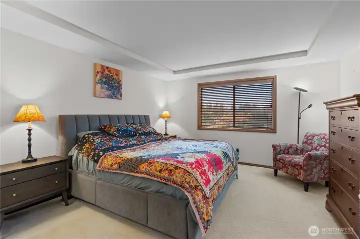 Primary bedroom with ensuite bath!  Architectural ceiling details.